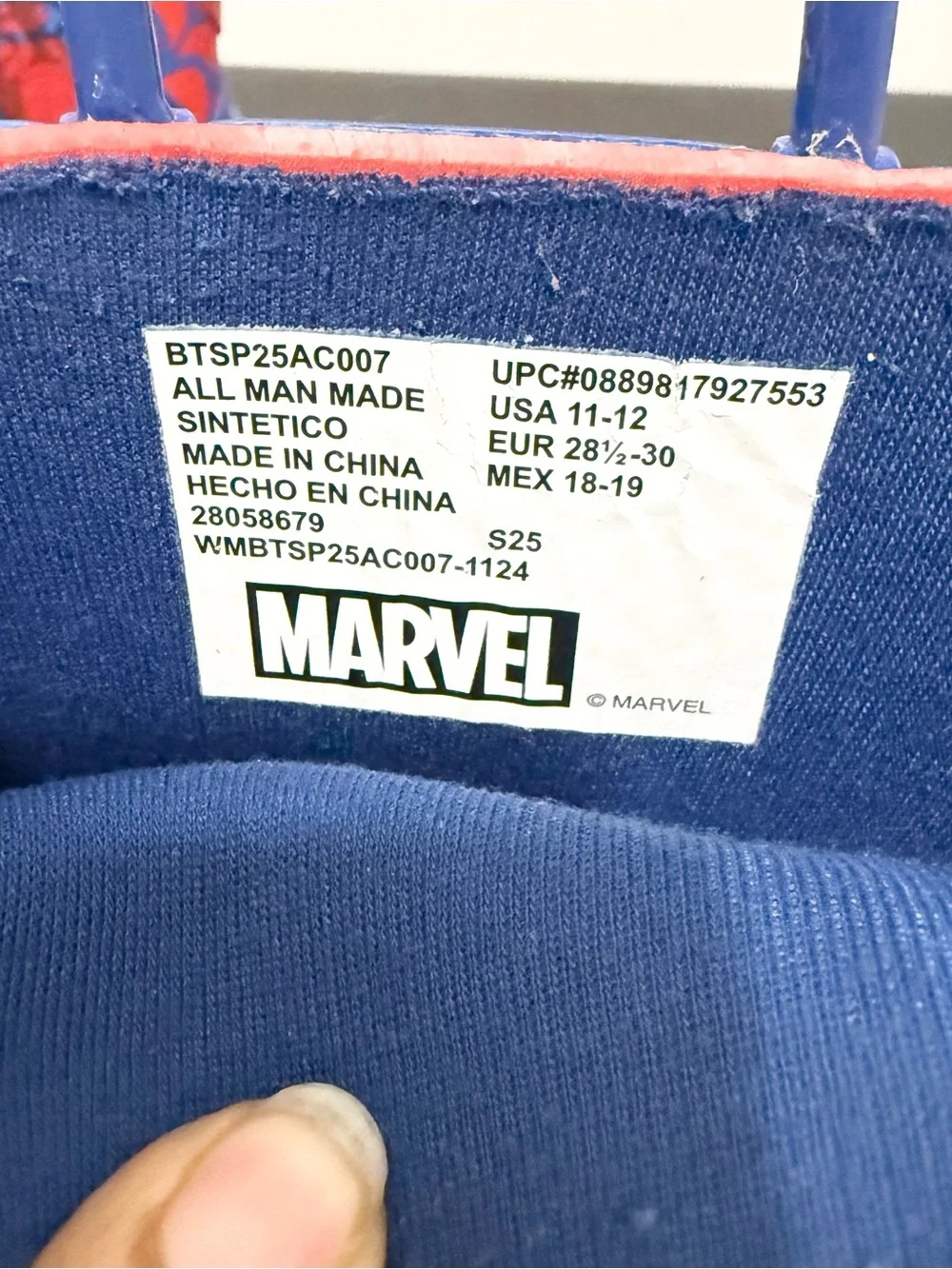 MARVEL Spider-Man Boys Blue Red Rain Boots Pull On Size 11-12